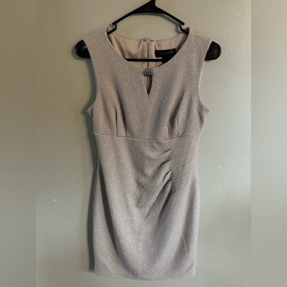 Scarlett Sleeveless Side Ruched Metallic Dress Keyhole Neck - Picture 2 of 7